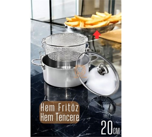 Fritözlü Tencere Multi Kullanım Çelik 20 CM Patates Kızartma Tenceresi Fritözlü Tencere Multi Kullanım Çelik 20 CM Patates Kızartma Tenceresi