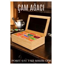 Poşet Çay Kutusu Ahşap Sallama Çay Organizer Kahve Şeker Aksesuar Kutusu