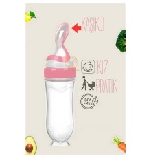 Kaşıklı Mama Silikon Biberon KIZ Bebek Besleyici