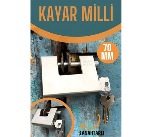 Çelik Kayar Milli Asma Kilit 70 MM 3 anahtarlı Sonax Design Çelik Kayar Milli Asma Kilit 70 MM 3 anahtarlı Sonax Design
