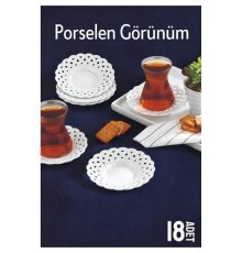 Çay Tabağı Porselen Görünüm 18 Adet Tabağı Seti Seti