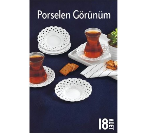 Çay Tabağı Porselen Görünüm 18 Adet Tabağı Seti Seti Çay Tabağı Porselen Görünüm 18 Adet Tabağı Seti Seti