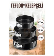 3 Boy Kelepçeli Kek Kalıbı 24-26-28 Cm Teflon