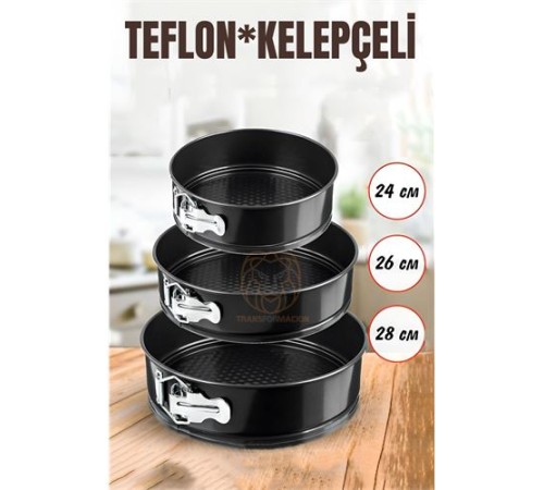 3 Boy Kelepçeli Kek Kalıbı 24-26-28 Cm Teflon 3 Boy Kelepçeli Kek Kalıbı 24-26-28 Cm Teflon