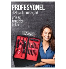 Manikür Seti Pedikür Kulak Yüz Bakım Kiti Profesyonel 304 Çelik Siyah