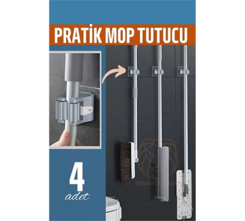 Yapışkanlı Pratik Mop Tutucu 4 ADET Yapışkanlı Pratik Mop Tutucu 4 ADET