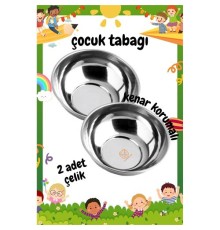 Derin Çocuk Tabağı Güvenli Kenarlı Çelik 2 Adet 16 cm
