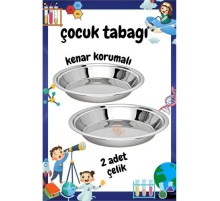 Çocuk Tabağı Güvenli Kenarlı Çelik 2 Adet 21 cm