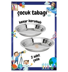 Çocuk Tabağı Güvenli Kenarlı Çelik 2 Adet 21 cm