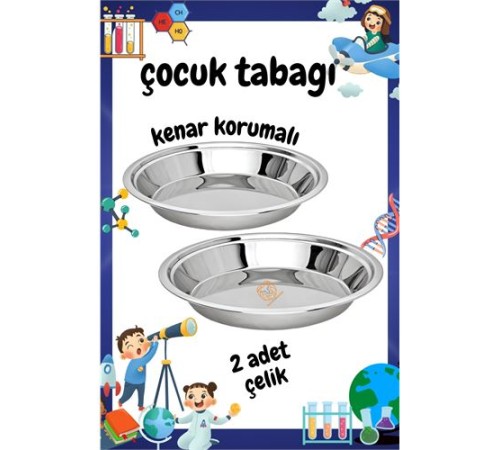 Çocuk Tabağı Güvenli Kenarlı Çelik 2 Adet 21 cm Çocuk Tabağı Güvenli Kenarlı Çelik 2 Adet 21 cm