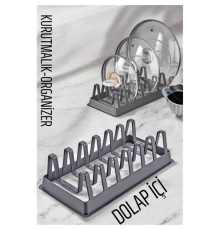 Tabak Düzenleyici Kurutmalık Dolap İçi Tencere Kapak Organizer GRİ