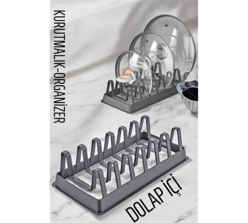 Tabak Düzenleyici Kurutmalık Dolap İçi Tencere Kapak Organizer GRİ Tabak Düzenleyici Kurutmalık Dolap İçi Tencere Kapak Organizer GRİ