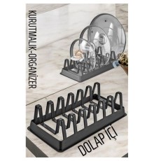Tabak Düzenleyici Kurutmalık Dolap İçi Tencere Kapak Organizer SİYAH
