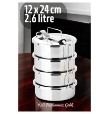 Sefer Tası Yemek Kabı Paslanmaz Çelik 4 Katlı 12 cm 650 ml