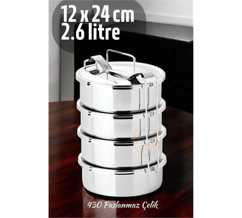 Sefer Tası Yemek Kabı Paslanmaz Çelik 4 Katlı 12 cm 650 ml Sefer Tası Yemek Kabı Paslanmaz Çelik 4 Katlı 12 cm 650 ml