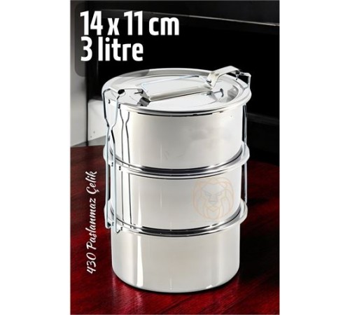 Sefer Tası Yemek Kabı Paslanmaz Çelik 3 Katlı 14 cm 3 LİTRE Sefer Tası Yemek Kabı Paslanmaz Çelik 3 Katlı 14 cm 3 LİTRE