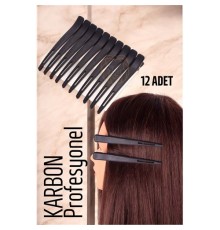 Saç Klipsi Karbon Plastik Toka Profesyonel 12 Adet