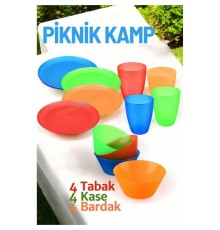 Tabak Kase Bardak Seti Kamp Piknik Seti 12 adet