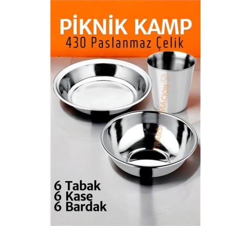 Paslanmaz Çelik Tabak Kase Bardak Seti Kamp Piknik Seti 18 adet Paslanmaz Çelik Tabak Kase Bardak Seti Kamp Piknik Seti 18 adet