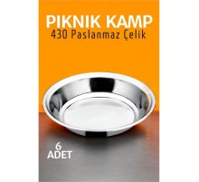 Paslanmaz Çelik Tabak Seti Kamp Piknik Tabağı 6 ADET