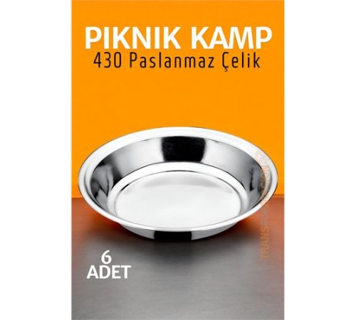 Paslanmaz Çelik Tabak Seti Kamp Piknik Tabağı 6 ADET Paslanmaz Çelik Tabak Seti Kamp Piknik Tabağı 6 ADET