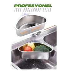 Inox Lavabo Köşe Süzgeci Organizer 304 Paslanmaz Çelik
