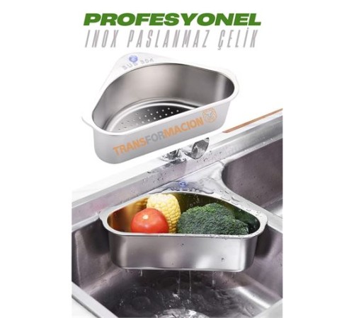 Inox Lavabo Köşe Süzgeci Organizer 304 Paslanmaz Çelik Inox Lavabo Köşe Süzgeci Organizer 304 Paslanmaz Çelik