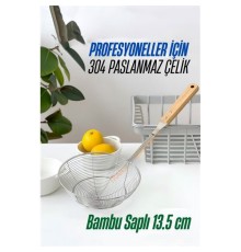 Bambu Saplı Kevgir Süzgeç 304 Paslanmaz Çelik 13.5 cm