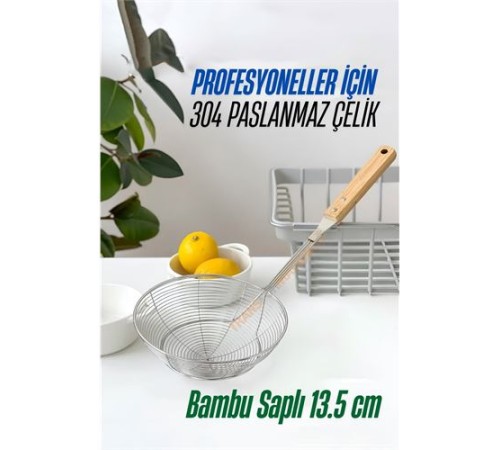 Bambu Saplı Kevgir Süzgeç 304 Paslanmaz Çelik 13.5 cm Bambu Saplı Kevgir Süzgeç 304 Paslanmaz Çelik 13.5 cm