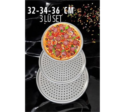 Delikli Pizza Lahmacun Tepsisi Çelik 32-34-36 CM 3 lü SET Delikli Pizza Lahmacun Tepsisi Çelik 32-34-36 CM 3 lü SET