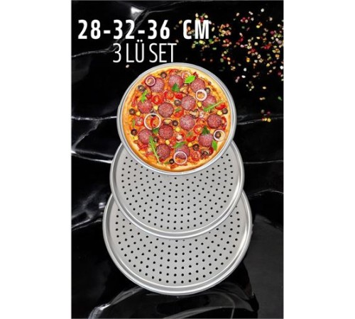 Delikli Pizza Lahmacun Tepsisi Çelik 28-32-36 CM 3 lü SET Delikli Pizza Lahmacun Tepsisi Çelik 28-32-36 CM 3 lü SET