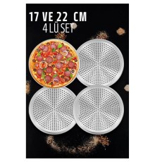 Delikli Pizza Lahmacun Tepsisi Çelik 17 ve 22 CM 4 lü SET