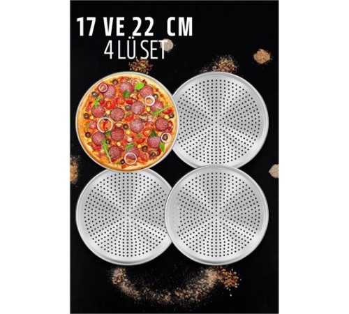 Delikli Pizza Lahmacun Tepsisi Çelik 17 ve 22 CM 4 lü SET Delikli Pizza Lahmacun Tepsisi Çelik 17 ve 22 CM 4 lü SET