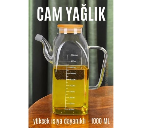 Yağ Sirke Şişesi Yağlık Borosilikat Cam 1000 ML Yağ Sirke Şişesi Yağlık Borosilikat Cam 1000 ML