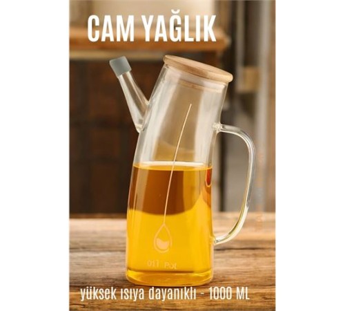 Yağ Sirke Şişesi Yağlık Borosilikat Cam 1000 ML Yağ Sirke Şişesi Yağlık Borosilikat Cam 1000 ML
