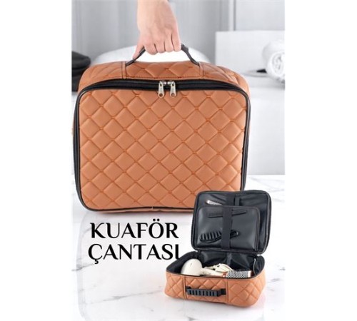 Kuaför Çantası Kapitone Deri Berber Çantası Makyöz Ekipman Çantası TABA Kuaför Çantası Kapitone Deri Berber Çantası Makyöz Ekipman Çantası TABA