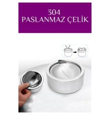 Kapaklı Paslanmaz Yuvarlak Küllük - Kapaklı 304 Çelik Kül Tablası - Kafe Küllüğü Restoran Küllüğü