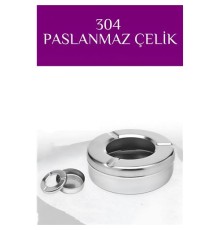 Kapaklı Paslanmaz Yuvarlak Küllük - Kapaklı 304 Çelik Kül Tablası - Kafe Küllüğü Restoran Küllüğü