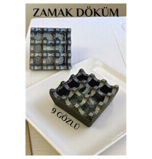 Kapaklı Zamak Döküm Kare Küllük Metal Kül Tablası - Kafe Küllüğü SARI-KAHVE