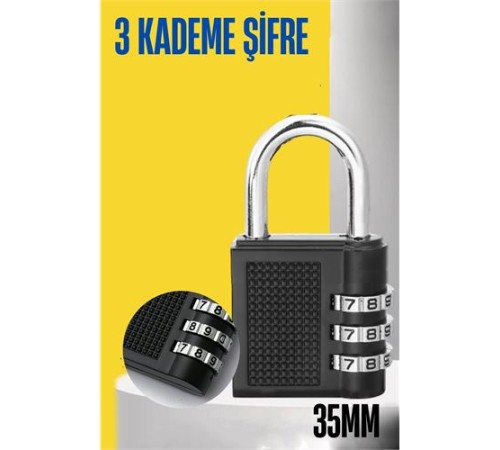 Şifreli Asma Kilit 3 Kademe 35 mm Şifreli Asma Kilit 3 Kademe 35 mm