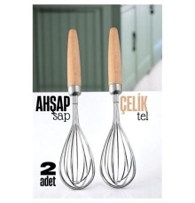 Ahşap Saplı Çelik Çırpıcı - Yumurta ve Sos Çırpıcı, Mutfak Çırpıcısı, Çırpma Teli