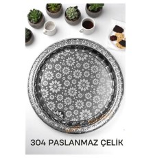 Servis Tepsisi - Çelik Çay Tepsisi  Şık Desenli Tepsi 36 CM