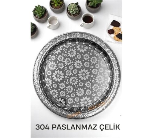 Servis Tepsisi - Çelik Çay Tepsisi Şık Desenli Tepsi 36 CM Servis Tepsisi - Çelik Çay Tepsisi Şık Desenli Tepsi 36 CM