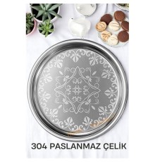 Servis Tepsisi - Çelik Çay Tepsisi  Şık Desenli Tepsi 41 CM