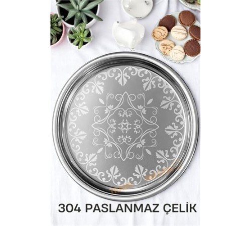 Servis Tepsisi - Çelik Çay Tepsisi Şık Desenli Tepsi 41 CM Servis Tepsisi - Çelik Çay Tepsisi Şık Desenli Tepsi 41 CM