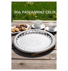 Servis Tepsisi - Çelik Çay Tepsisi  Şık Desenli Tepsi 44 CM