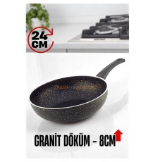 Granit Döküm 8 Cm Derin Wok Tava - Yapışmaz Wok Tava - 24 Cm