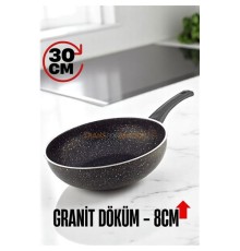 Granit Döküm 8 Cm Derin Wok Tava - Yapışmaz Wok Tava -  30 Cm