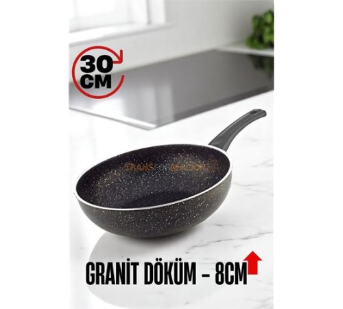 Granit Döküm 8 Cm Derin Wok Tava - Yapışmaz Wok Tava - 30 Cm Granit Döküm 8 Cm Derin Wok Tava - Yapışmaz Wok Tava - 30 Cm