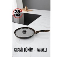 Granit Döküm Tava Paslanmaz Çelik Kapaklı -Yapışmaz Taban 28 Cm